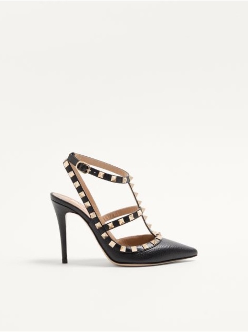 Valentino Black Leather Rockstud Strappy Pointed-Toe Heel